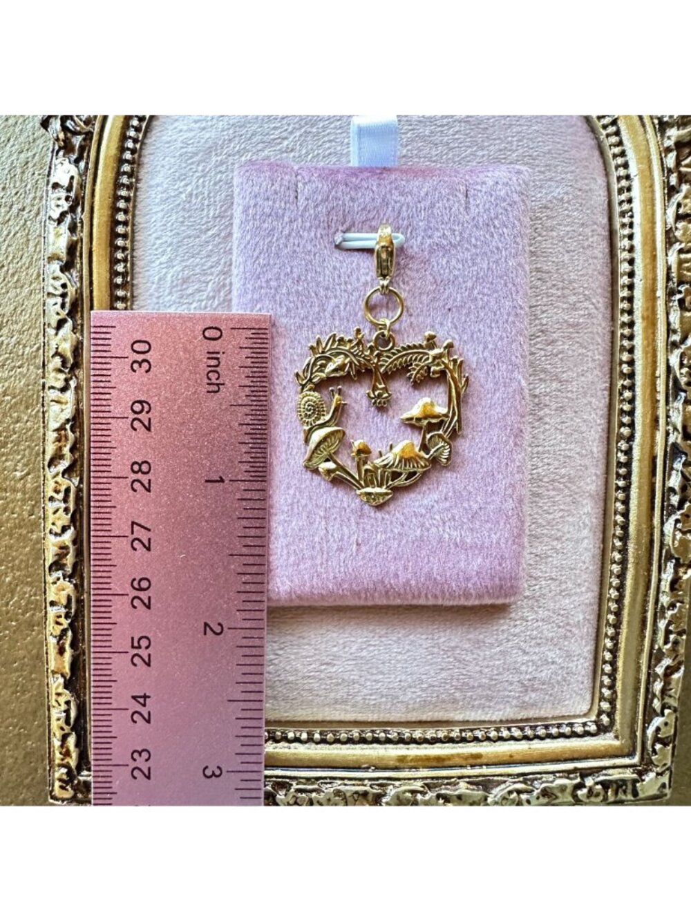 Heart-Shaped Forest Charm w/ Mushrooms & Snail Lobster Claw Clasp - Picture 4 of 14